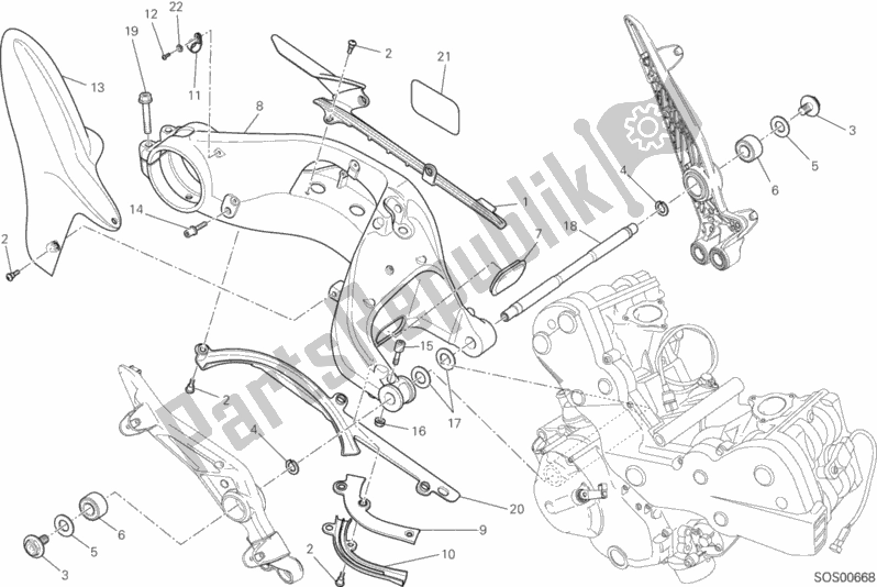 Todas as partes de Forcellone Posteriore do Ducati Hypermotard USA 821 2015